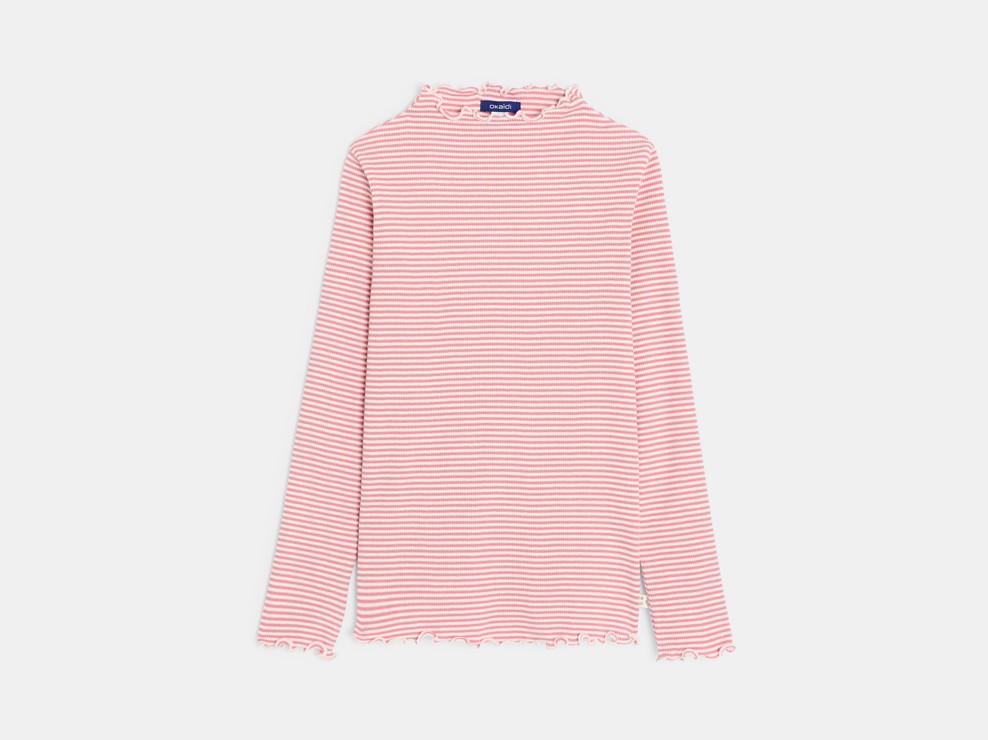 T-Shirt gestreift rosa Stehkragen Mädchen 2