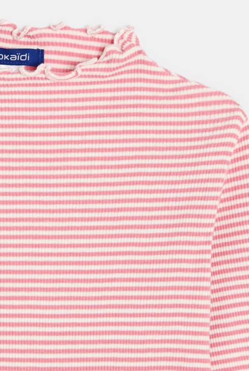 T-shirt rayé rose col montant Fille