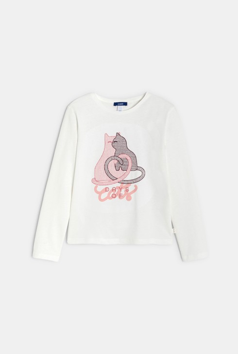 Weißes T-Shirt mit Katzenmotiv für Mädchen 1