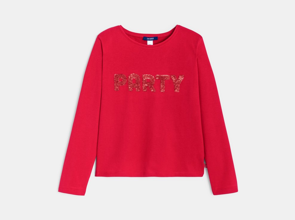 Rotes Langarm-T-Shirt mit Schriftzug für Mädchen 1