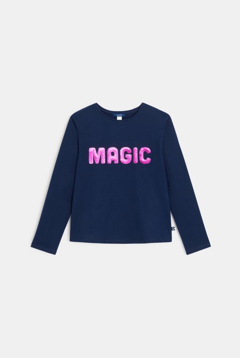 Marineblaues Langarm-T-Shirt mit Aufschrift für Mädchen 1