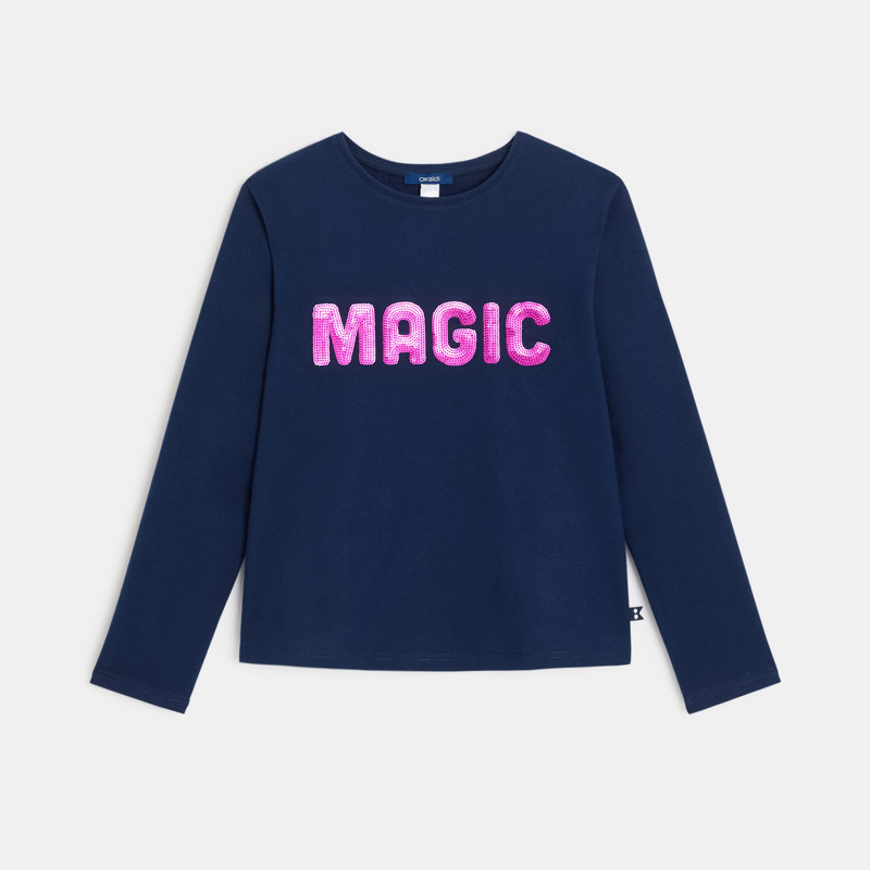 Marineblaues Langarm-T-Shirt mit Aufschrift für Mädchen