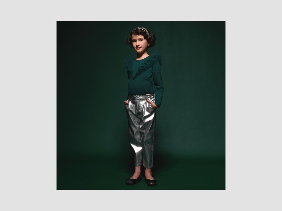 T-Shirt grün lange Ärmel mit Volants Mädchen 1