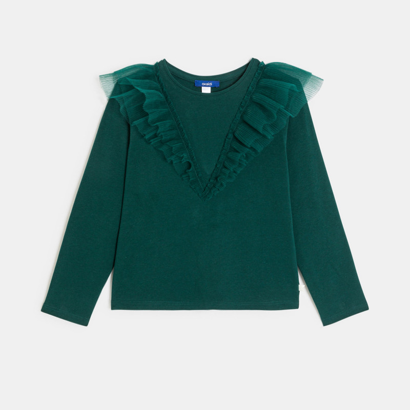 T-Shirt grün lange Ärmel mit Volants Mädchen