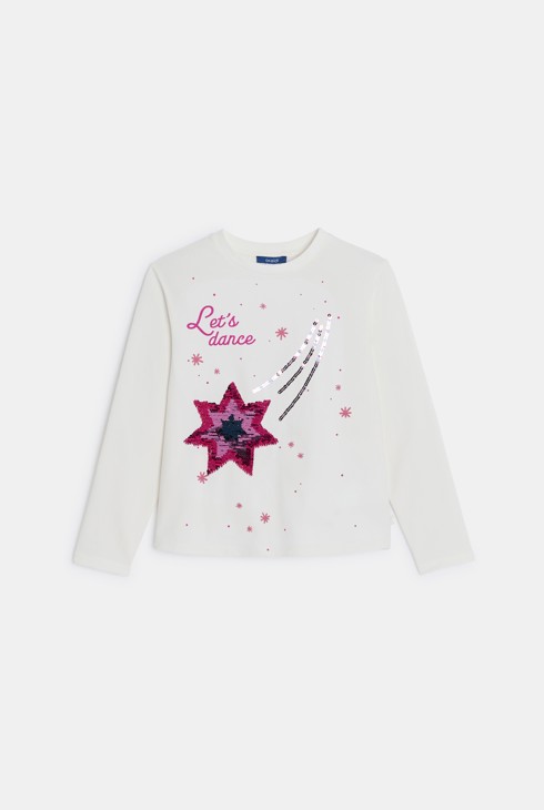 Weißes T-Shirt mit Pailletten für Mädchen 1