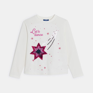 Weißes T-Shirt mit Pailletten für Mädchen