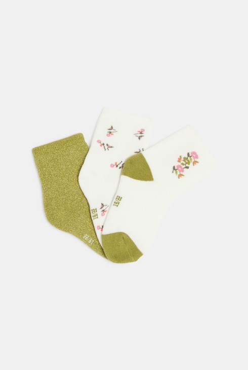 Calzini verdi floreali per neonata (set di 3 paia) 1