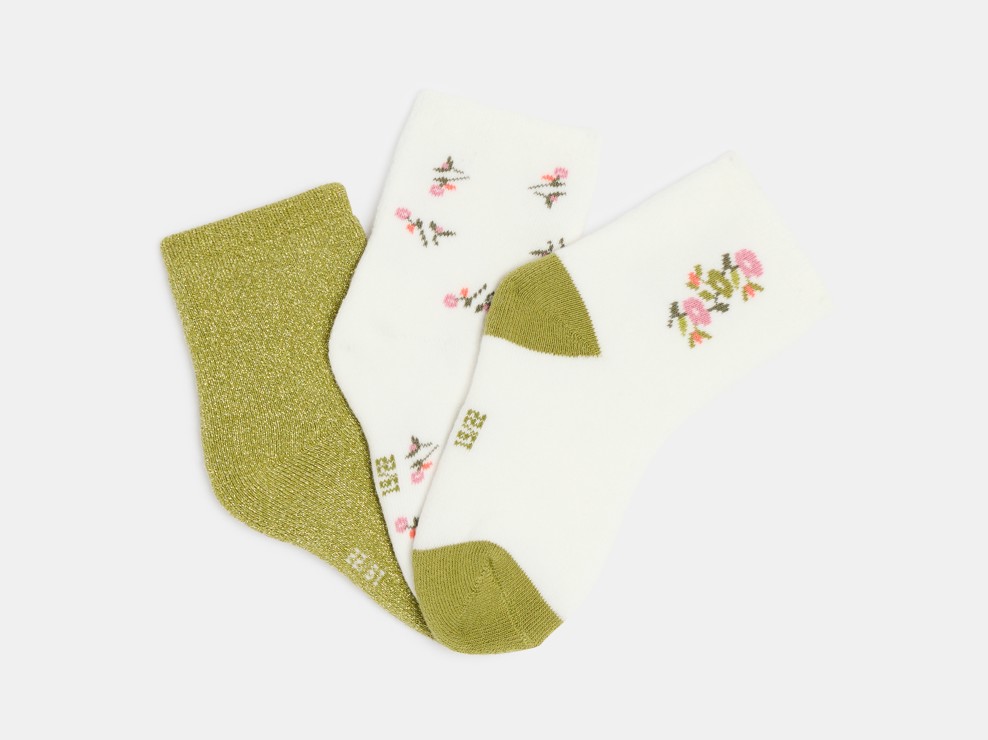 Grüne geblümte Socken für kleine Mädchen (3er-Pack) 1
