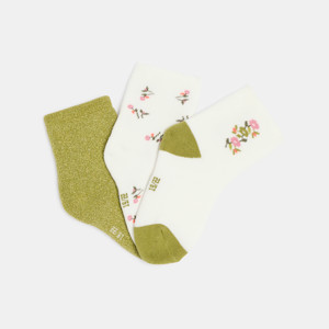 Chaussettes fleuries vert bébé fille (lot de 3)