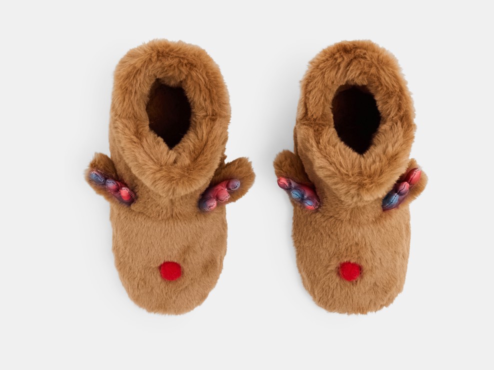 Hausschuh Rentier Samt braun Jungen oder Mädchen 2