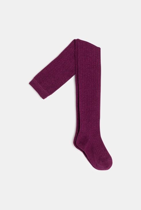Collant in maglia a coste e lurex viola bambina 1