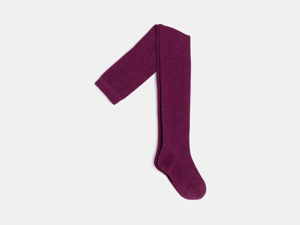 Strumpfhose aus Rippstrick und Lurex violett Mädchen 1