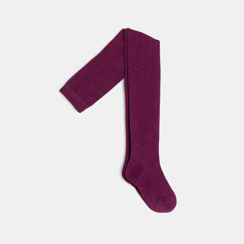 Strumpfhose aus Rippstrick und Lurex violett Mädchen