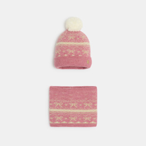 Ensemble bonnet et snood rose Fille