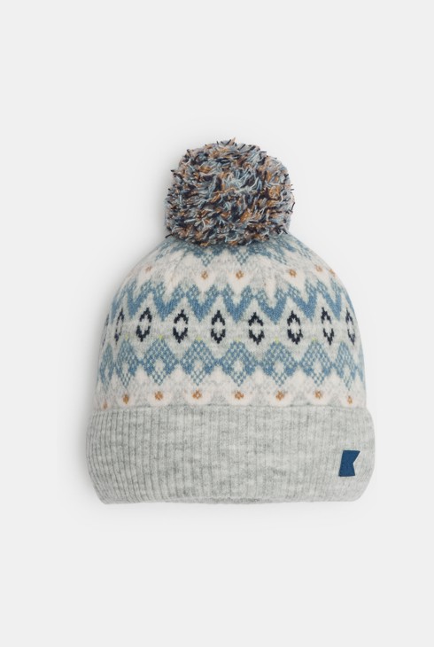 Bonnet à pompon motif scandinave gris Garçon 1