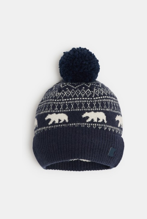 Bonnet bleu en tricot motif ours Garçon 1
