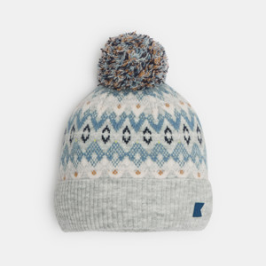 Bonnet à pompon motif scandinave gris Garçon