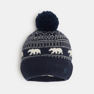 Bonnet bleu en tricot motif ours Garçon