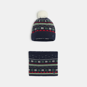 Bonnet et snood bleu marine Garçon