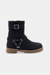 Bottines fourrées en cuir à boucles bleu marine fille