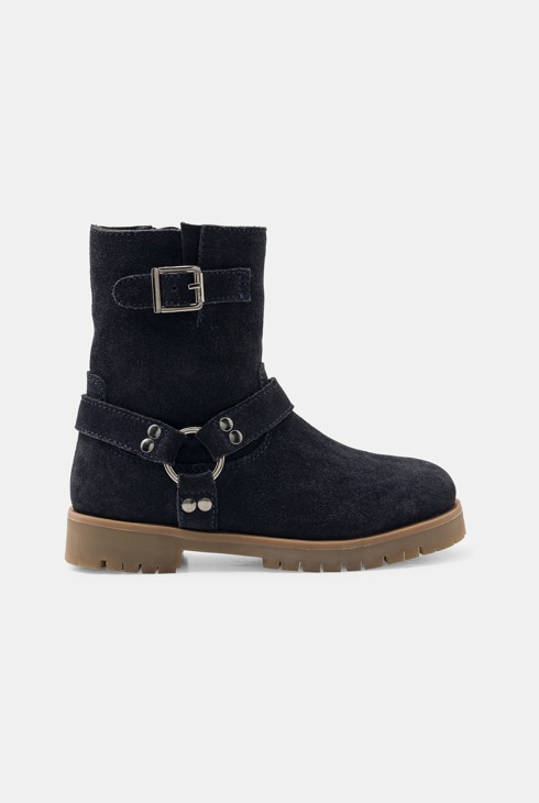 Botines forrados de cuero con hebillas azul marino niña 1