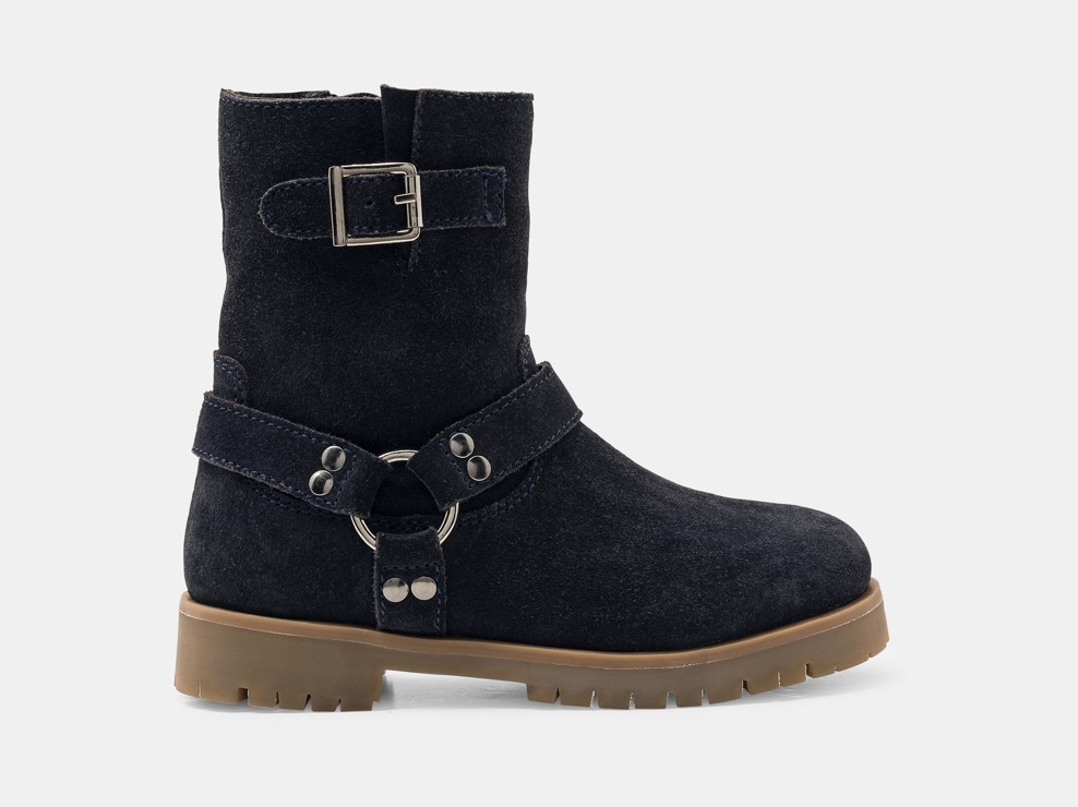 Lederstiefeletten gefüttert mit Schnallen marineblau Mädchen 1