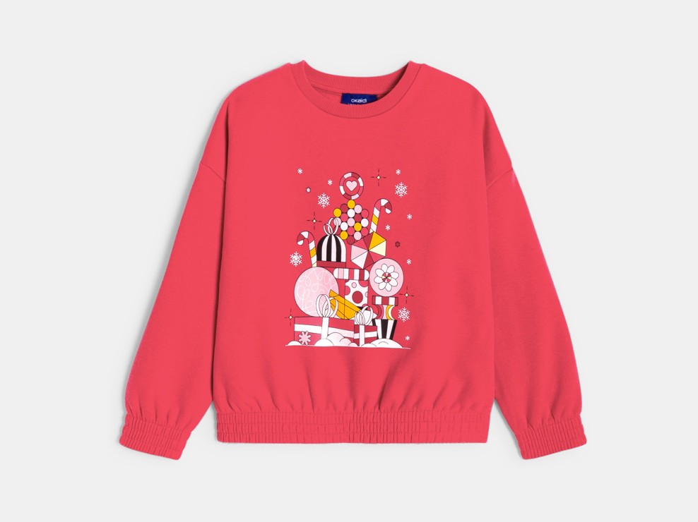 Dekliški rdeč pulover z motivom 2