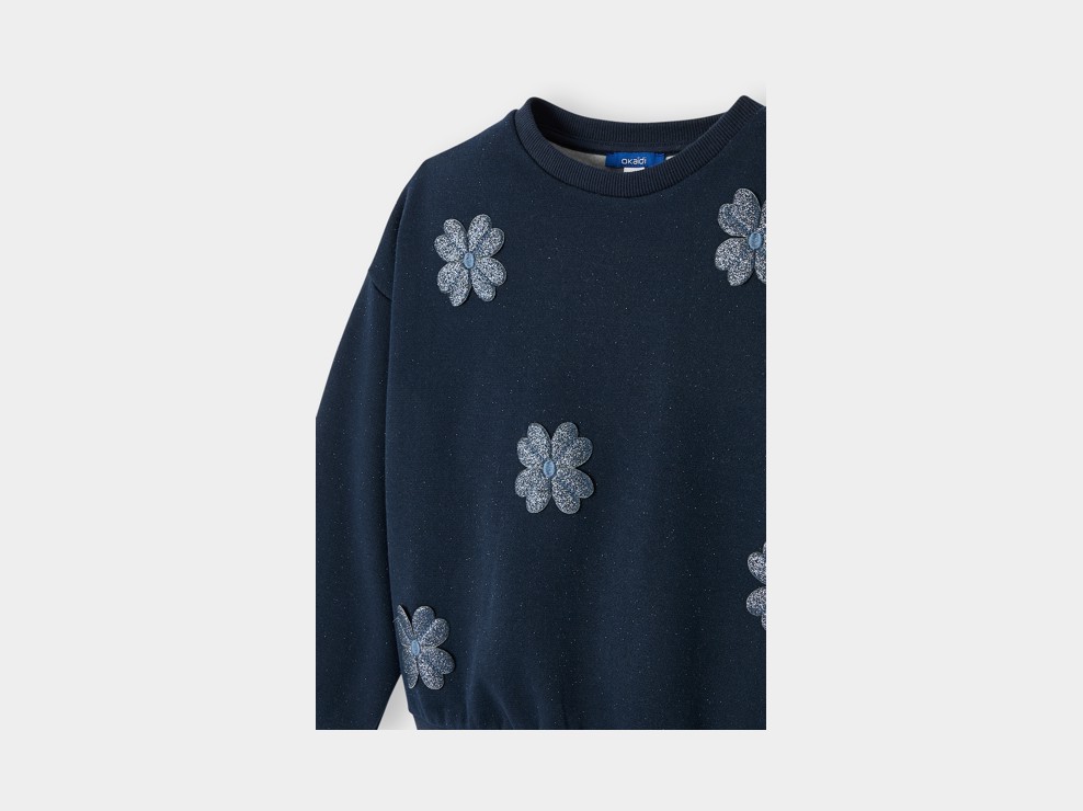 Sweat molleton fleurs bleu marine fille 2