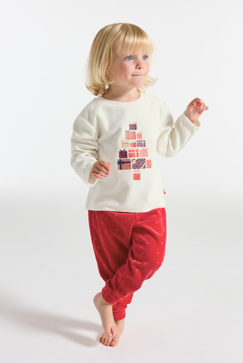 Pigiama 2 pezzi rosso in ciniglia per bambina 1