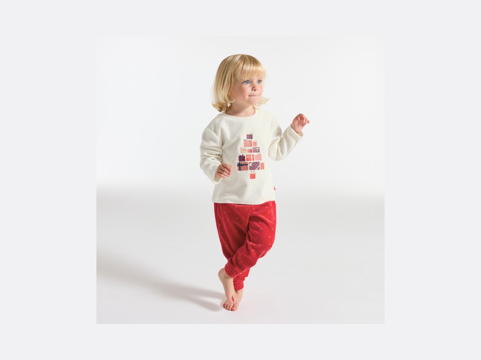 Pyjama 2 pièces en velours rouge Fille 1