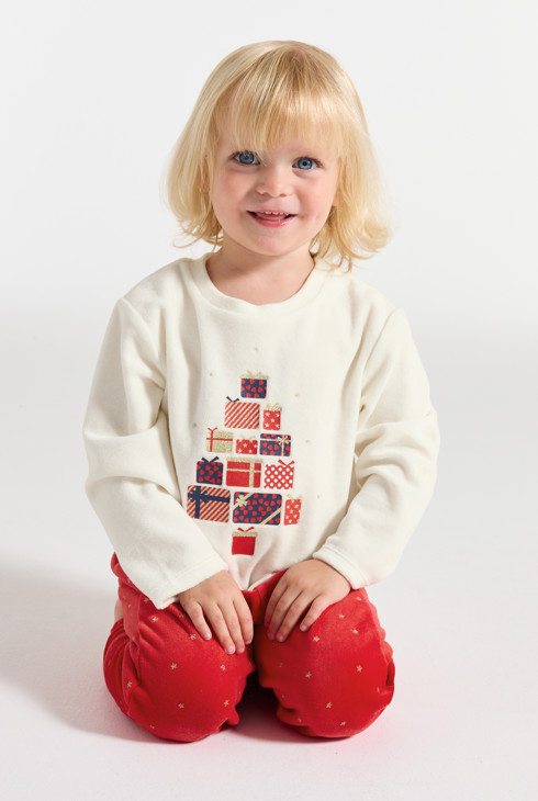 Crvena dvodijelna baršunasta pidžama za djevojčice 2