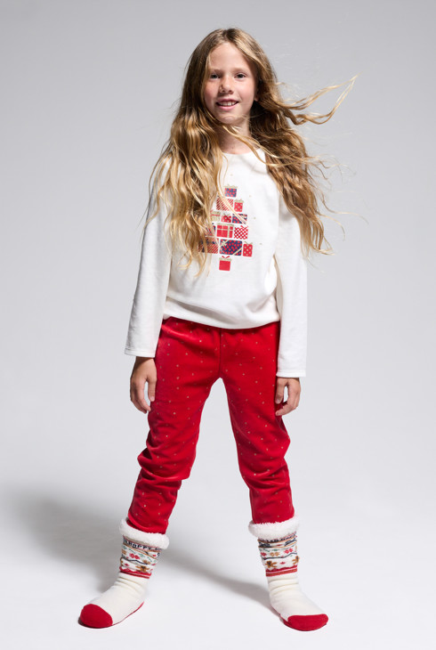 Rode tweedelige pyjama van velours voor meisjes 1