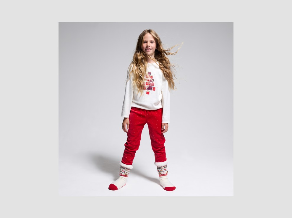 Pyjama 2 pièces en velours rouge Fille 1