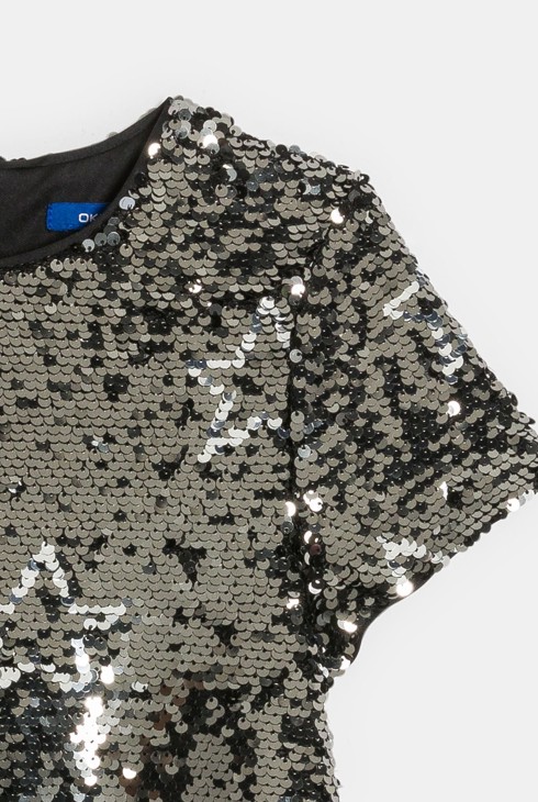 Robe grise à sequins motif étoile Fille