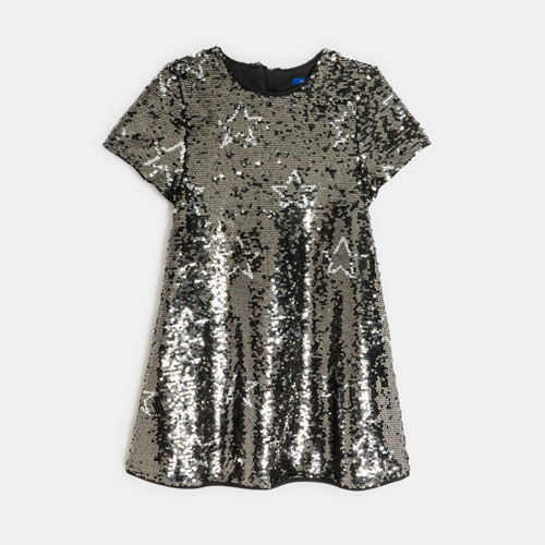 Robe Grise À Sequins Motif Étoile Fille - Gris Argent - 5A - OKAIDI