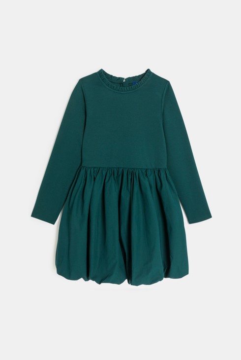 Dekliška zelena obleka z dolgimi rokavi 2