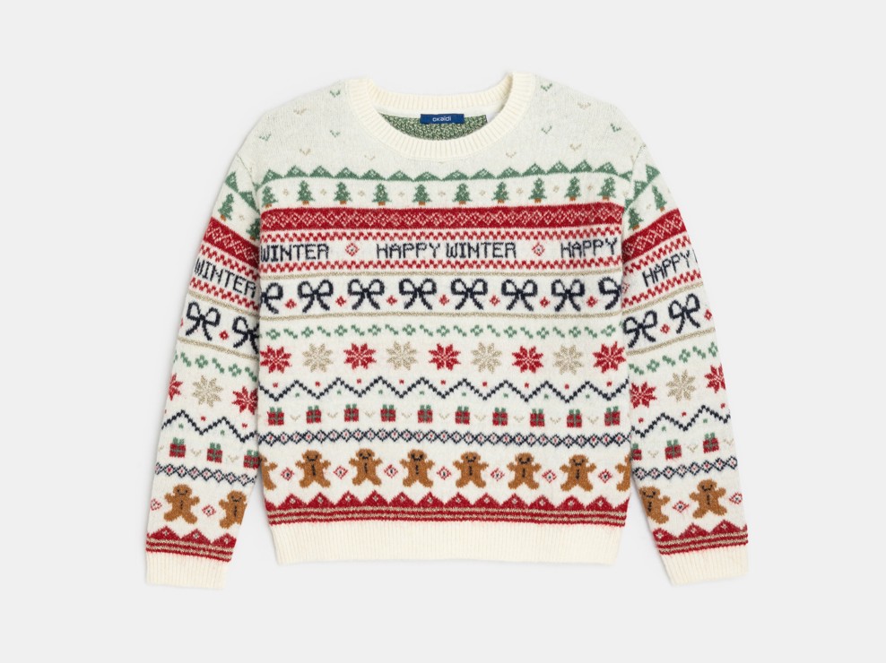 Girl's white jacquard jumper 1