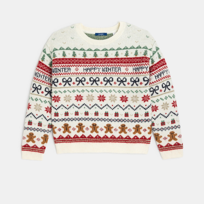 Jacquard-Pullover in Weiß für Mädchen