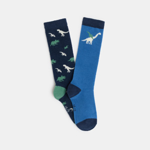 Chaussettes hautes bouclette dinosaures bleu garçon (lot de 2)
