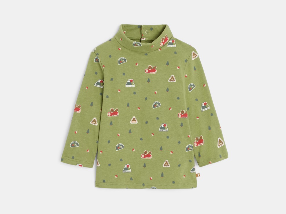T-shirt col montant imprimé jersey vert bébé garçon 2