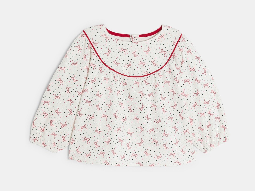 Wit bloesje met strikjesprint voor babymeisjes 1