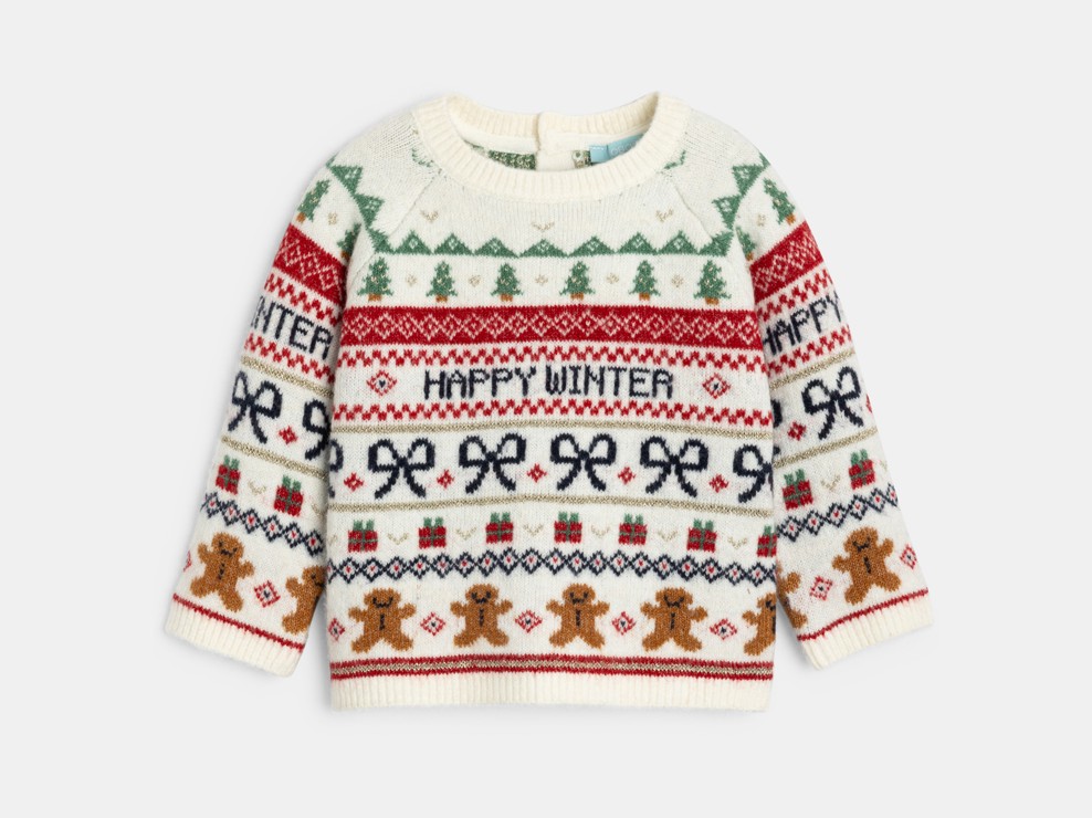 Gebreide meisjestrui met feestelijk motief 1