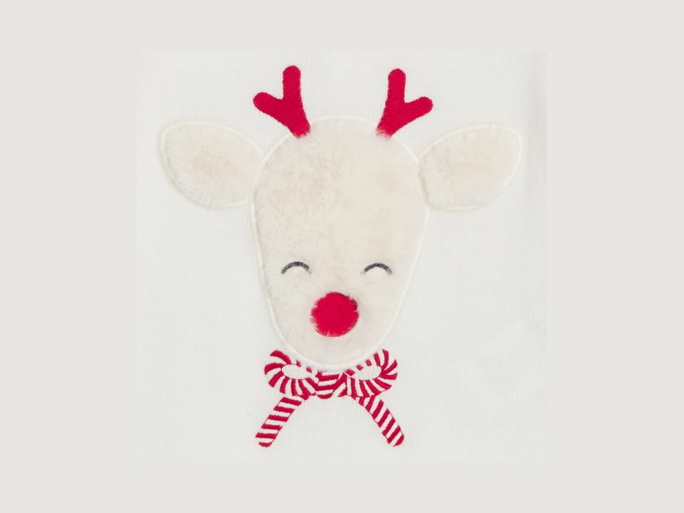 Dekliški pleten pulover bele barve z motivom severnega jelena za dojenčke 2