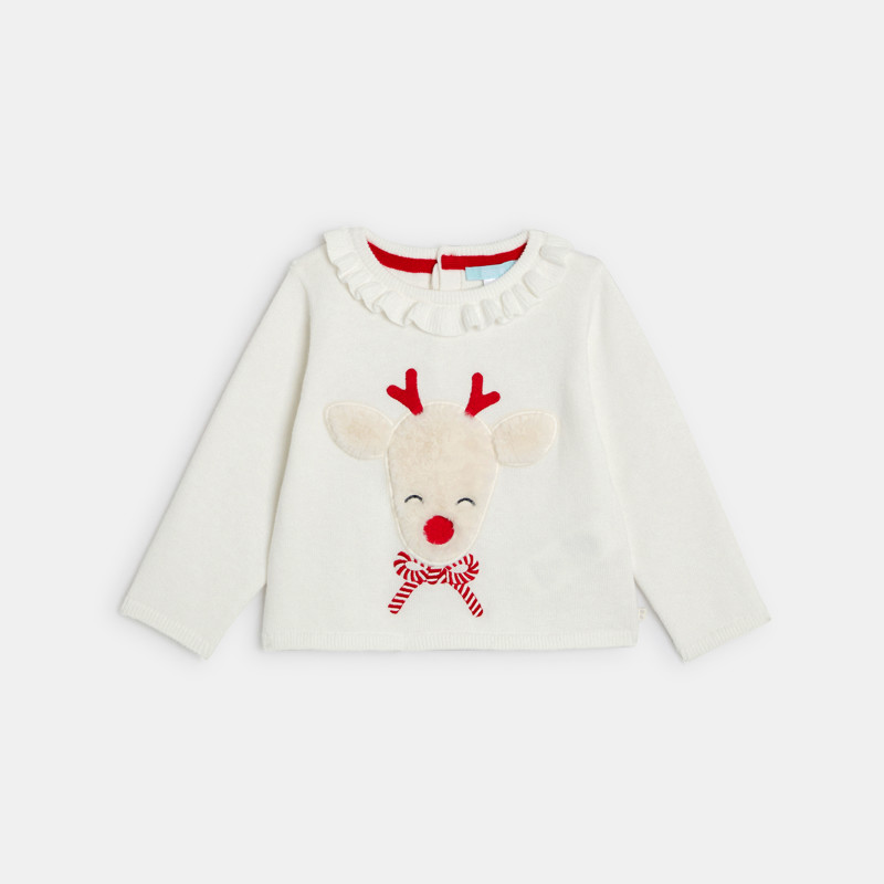 Weißer Strickpullover mit Rentiermotiv Kleinkind Mädchen