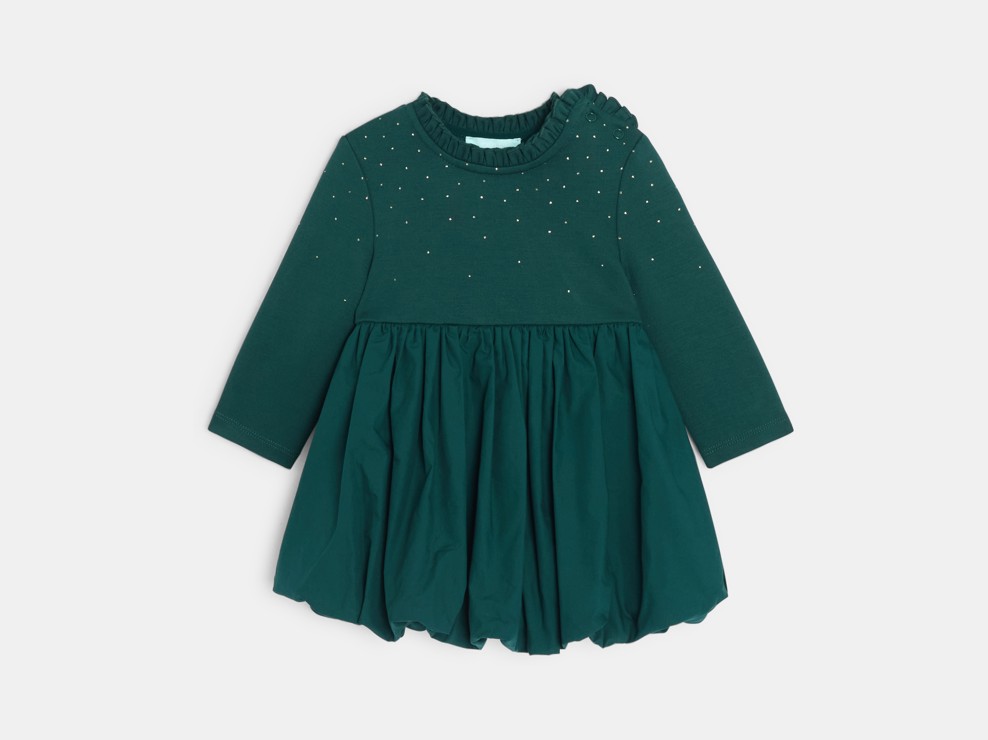 Ciemnozielona plisowana sukienka z dwóch materiałów niemowlę dziewczynka 2