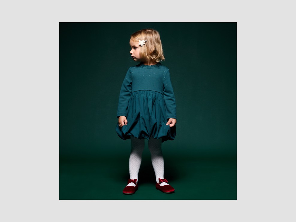 Ciemnozielona plisowana sukienka z dwóch materiałów niemowlę dziewczynka 1