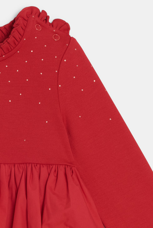 Crvena plisirana haljina od dva materijala za djevojčice 2
