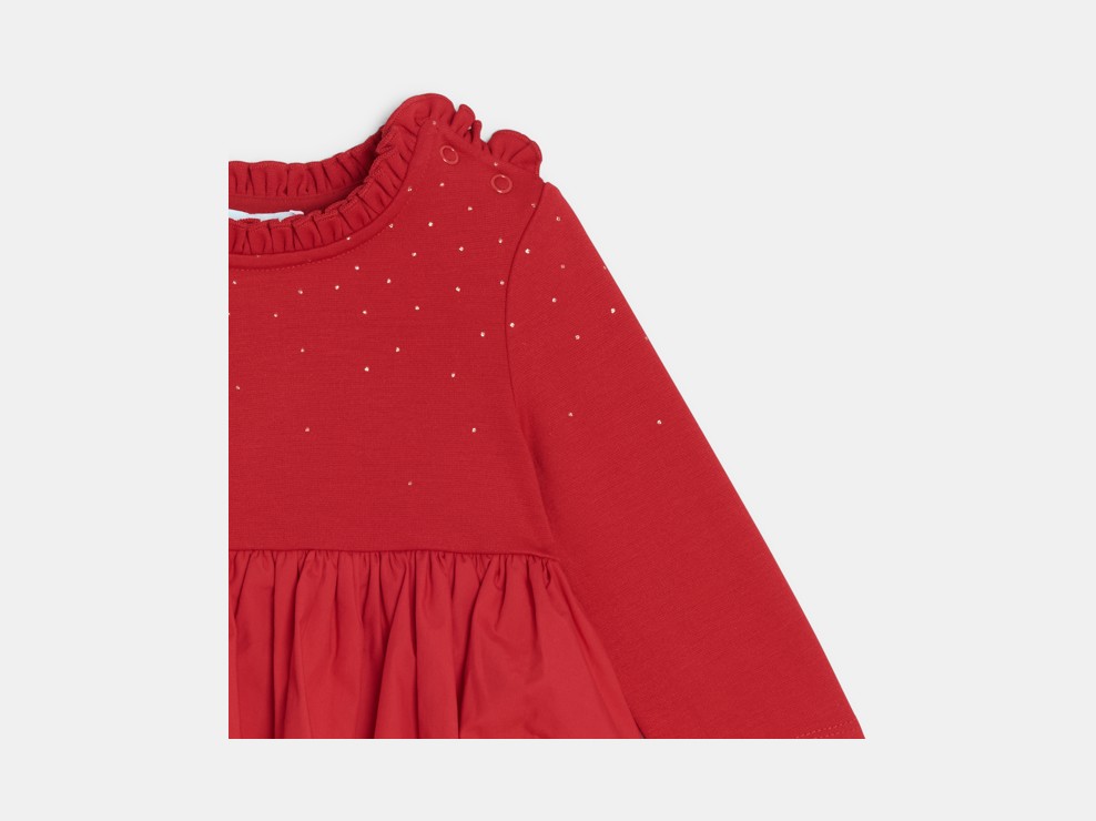 Robe bi-matière à plis rouge bébé fille 2