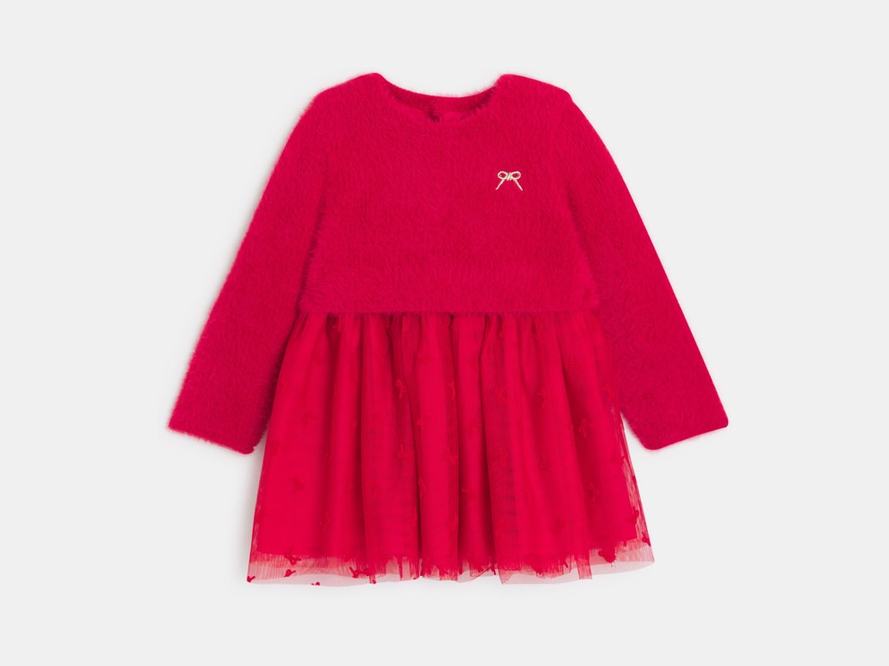 Dekliška rdeča obleka z dolgimi rokavi za dojenčke 2