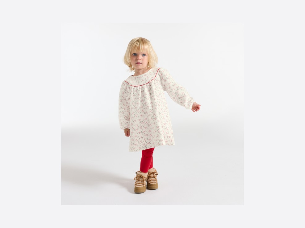 Weites Kleid mit Aufdruck und weiße Leggings Kleinkind Mädchen 1